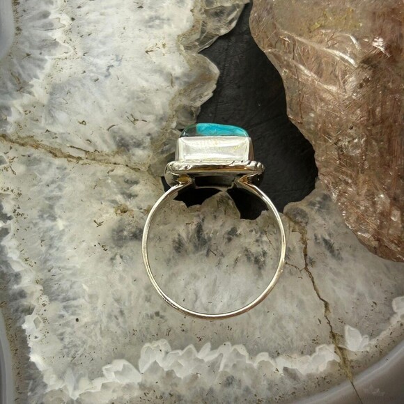 Sterling Silver Southwestern Style Malachite Chrysocolla Bar Ring S 10 For Women - Picture 8 of 10